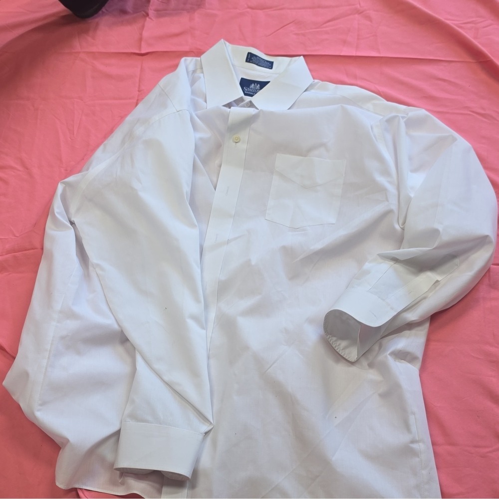Stafford Wrinkle-Free Broadcloth Solid White Dress Shirt 18/35 Long Sleeve